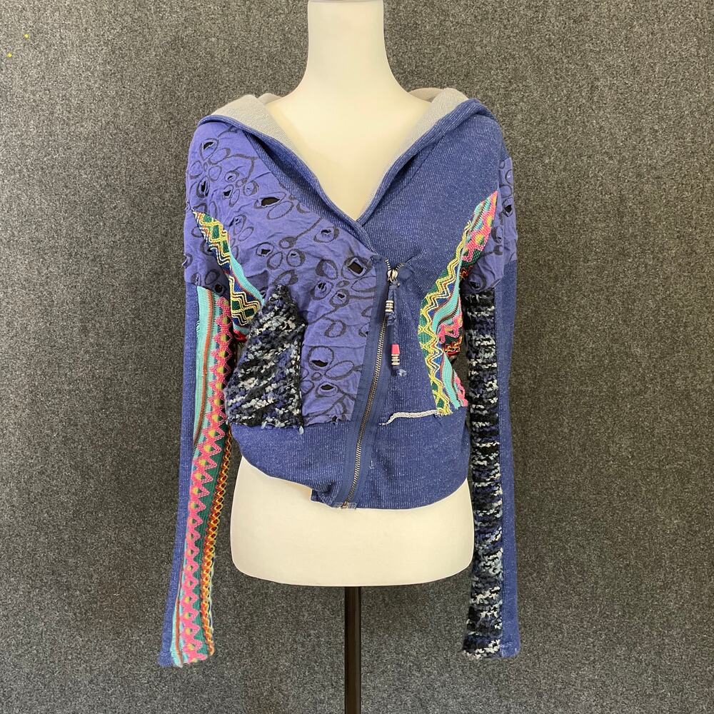 Farinelli Art to Wear Patchwork Embroidery Lagenlook Folk  Zip-up Hoodie
